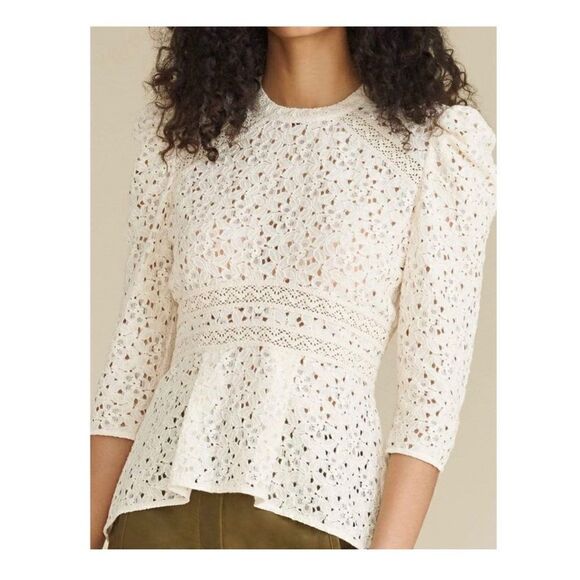 Veronica Beard Women’s Mayme Cotton Long Sleeve Lace Peplum Blouse Top NEW - Picture 6 of 10